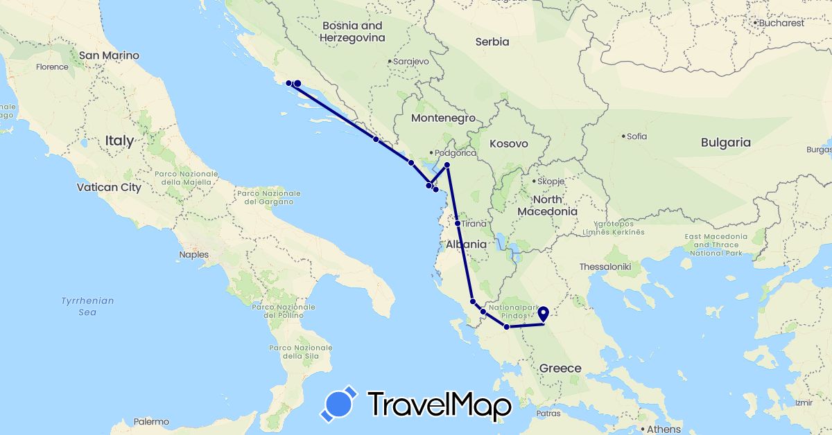 TravelMap itinerary: driving in Albania, Greece, Croatia, Montenegro (Europe)